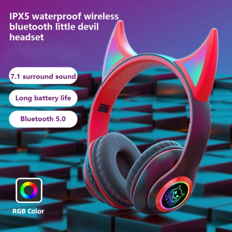 STN25 Devil Ear RGB Light Wireless Music Headset For Children with Mic(Black+Red) - Headset & Headphone by PMC Jewellery | Online Shopping South Africa | PMC Jewellery