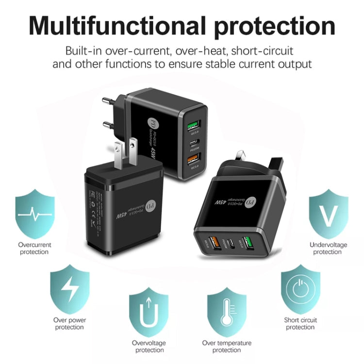 45W PD3.0 + 2 x QC3.0 USB Multi Port Quick Charger, EU Plug(Black) - USB Charger by PMC TechLife | Online Shopping South Africa | PMC TechLife | Buy Now Pay Later Mobicred