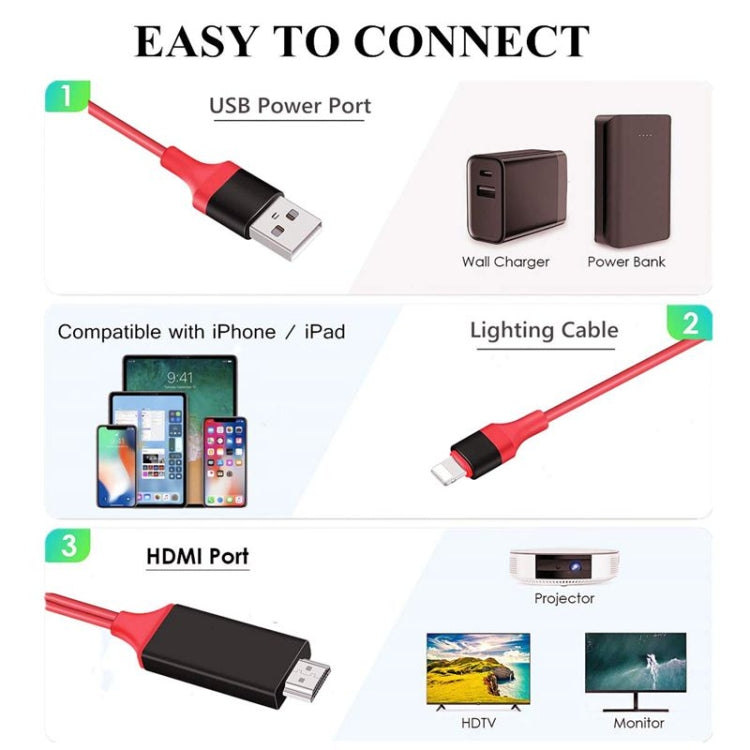 2m 1080P 8 Pin to HDMI Adapter Cable, Compatible with iPhone to HDMI Adapter(Red) - Video & Audio Cable by PMC Jewellery | Online Shopping South Africa | PMC Jewellery