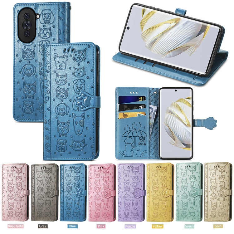 For Huawei Nova 10 Cat and Dog Embossed Leather Phone Case(Blue) - Huawei Cases by PMC Jewellery | Online Shopping South Africa | PMC Jewellery