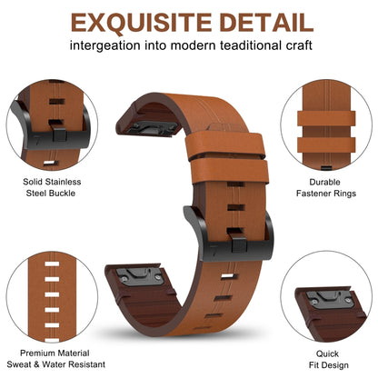 For Garmin Tactix Delta 26mm Leather Steel Buckle Watch Band (Light Brown) - Smart Wear by PMC Jewellery | Online Shopping South Africa | PMC Jewellery