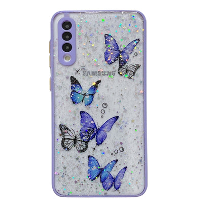 For Samsung Galaxy S22 5G Color Butterfly Glitter Epoxy TPU Phone Case(Purple) - Galaxy S22 5G Cases by PMC Jewellery | Online Shopping South Africa | PMC Jewellery