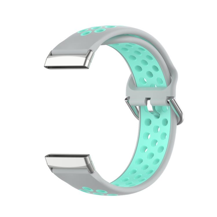 For Fitbit Sense 2 Two-Color Perforated Breathable Silicone Watch Band(Grey+Teal) - free shipping - PMC TechLife - Order now!