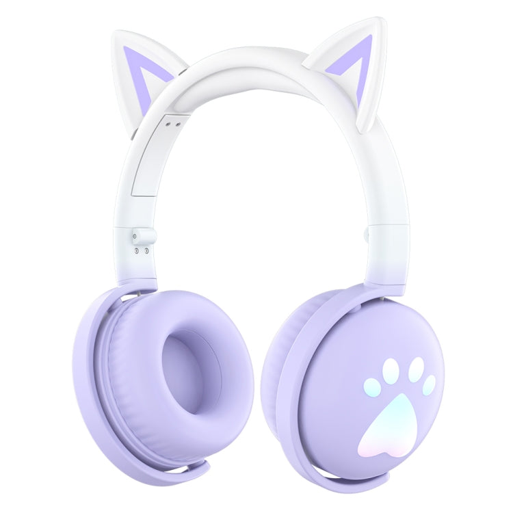 KE28 RGB Cute Cat Ears Bluetooth Wireless Music Headset with Detachable Mic(Pinple) - Headset & Headphone by PMC Jewellery | Online Shopping South Africa | PMC Jewellery