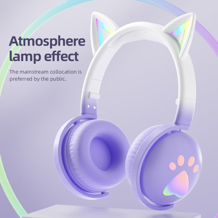 KE28 RGB Cute Cat Ears Bluetooth Wireless Music Headset with Detachable Mic(Pinple) - Headset & Headphone by PMC Jewellery | Online Shopping South Africa | PMC Jewellery
