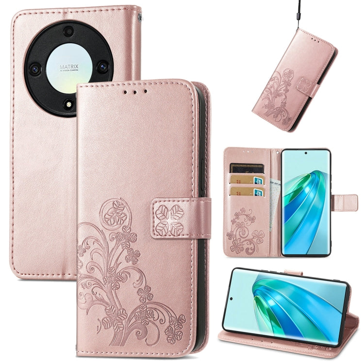 For Honor Magic5 Lite Four-leaf Clasp Embossed Buckle Leather Phone Case(Rose Gold) - Honor Cases by PMC Jewellery | Online Shopping South Africa | PMC Jewellery