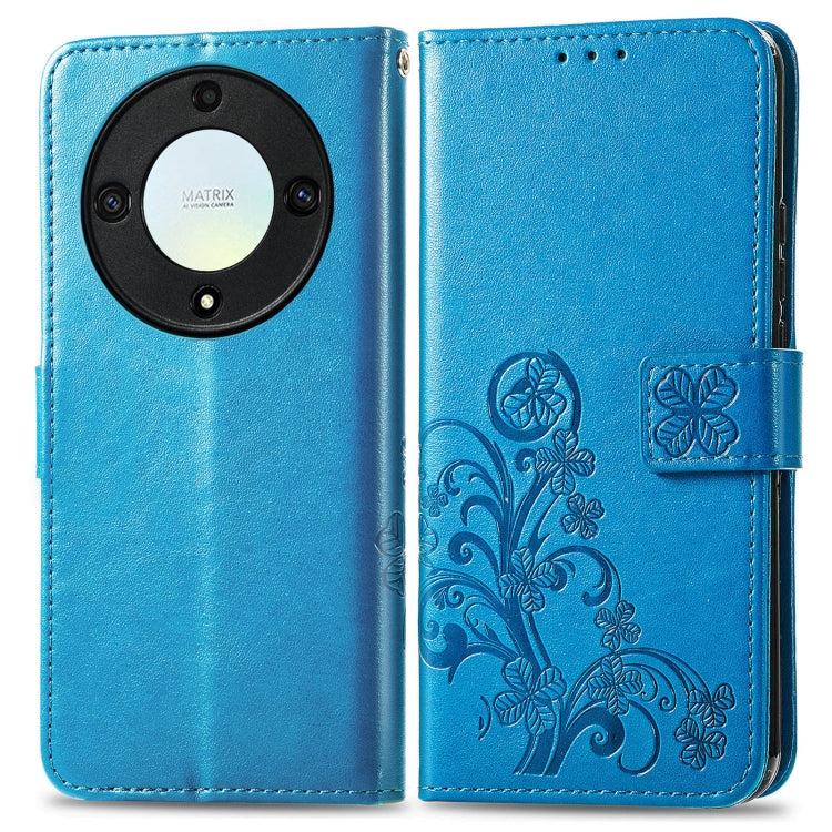 For Honor Magic5 Lite Four-leaf Clasp Embossed Buckle Leather Phone Case(Blue) - Honor Cases by PMC Jewellery | Online Shopping South Africa | PMC Jewellery