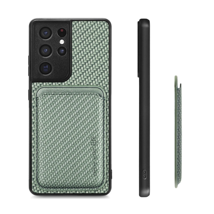 For Samsung Galaxy S21 Ultra 5G Carbon Fiber Leather Card Magsafe Magnetic Phone Case(Green) - Galaxy S21 Ultra 5G Cases by PMC Jewellery | Online Shopping South Africa | PMC Jewellery