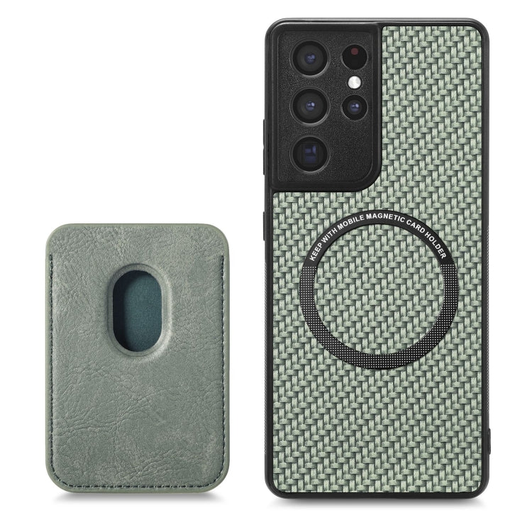 For Samsung Galaxy S21 Ultra 5G Carbon Fiber Leather Card Magsafe Magnetic Phone Case(Green) - Galaxy S21 Ultra 5G Cases by PMC Jewellery | Online Shopping South Africa | PMC Jewellery