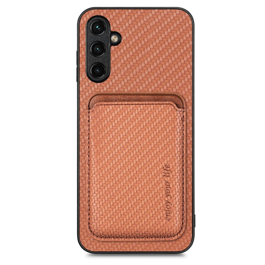 For Samsung Galaxy A14 5G Carbon Fiber Leather Card Magsafe Magnetic Phone Case(Brown) - Galaxy Phone Cases by PMC Jewellery | Online Shopping South Africa | PMC Jewellery