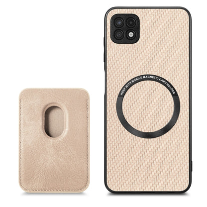 For Samsung Galaxy A22 5G Carbon Fiber Leather Card Magsafe Magnetic Phone Case(Khaki) - Galaxy Phone Cases by PMC Jewellery | Online Shopping South Africa | PMC Jewellery