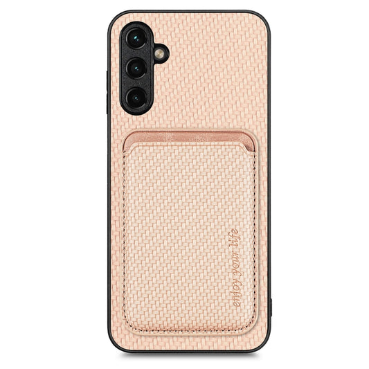 For Samsung Galaxy A54 5G Carbon Fiber Leather Card Magsafe Magnetic Phone Case(Khaki) - Galaxy Phone Cases by PMC Jewellery | Online Shopping South Africa | PMC Jewellery