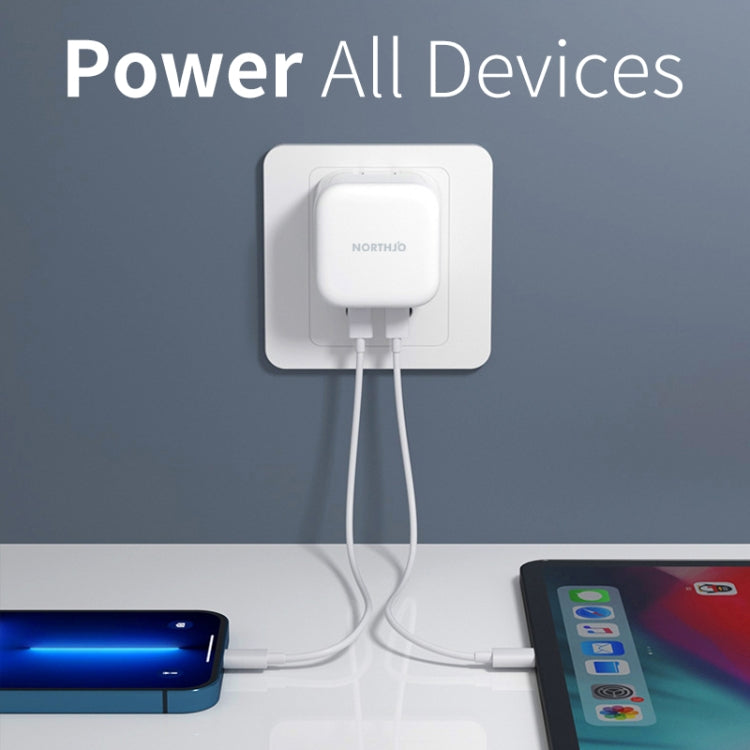 NORTHJO NOGAN3502 GaN PD PPS 35W Dual USB-C / Type-CWall Fast Charger, Plug Type:EU Plug(White) - free shipping - PMC TechLife - Order now!