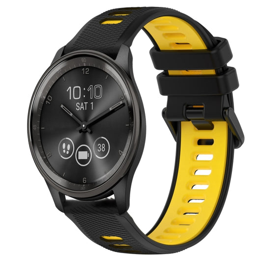 For Garmin Vivomove Trend 20mm Sports Two-Color Silicone Watch Band(Black+Yellow) - Smart Wear by PMC Jewellery | Online Shopping South Africa | PMC Jewellery