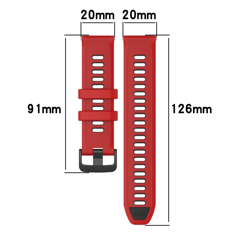 For Garmin Forerunner 645 20mm Sports Two-Color Silicone Watch Band(Black+Red) - Smart Wear by PMC Jewellery | Online Shopping South Africa | PMC Jewellery