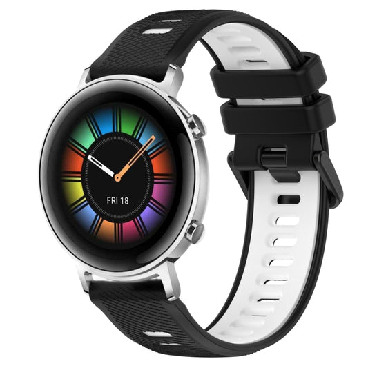 For Huawei Watch GT2 42mm 20mm Sports Two-Color Silicone Watch Band(Black+White) - Smart Wear by PMC Jewellery | Online Shopping South Africa | PMC Jewellery