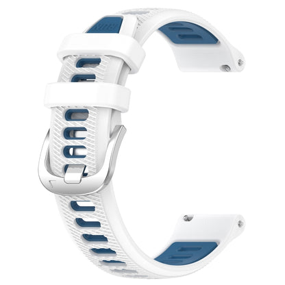 For Garmin Forerunner 255S 18mm Sports Two-Color Steel Buckle Silicone Watch Band(White+Blue) - Smart Wear by PMC Jewellery | Online Shopping South Africa | PMC Jewellery