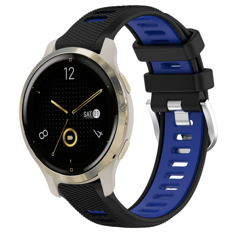 For Garmin Venu 2S 18mm Sports Two-Color Steel Buckle Silicone Watch Band(Black+Blue) - Smart Wear by PMC Jewellery | Online Shopping South Africa | PMC Jewellery