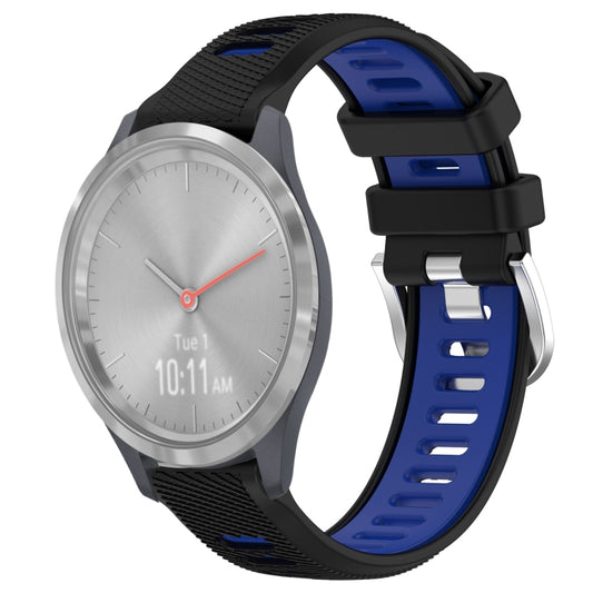 For Garmin Vivomove 3S 18mm Sports Two-Color Steel Buckle Silicone Watch Band(Black+Blue) - Smart Wear by PMC Jewellery | Online Shopping South Africa | PMC Jewellery
