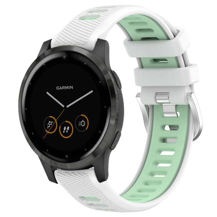 For Garmin Vivoactive 4S 18mm Sports Two-Color Steel Buckle Silicone Watch Band(White+Teal) - Smart Wear by PMC Jewellery | Online Shopping South Africa | PMC Jewellery
