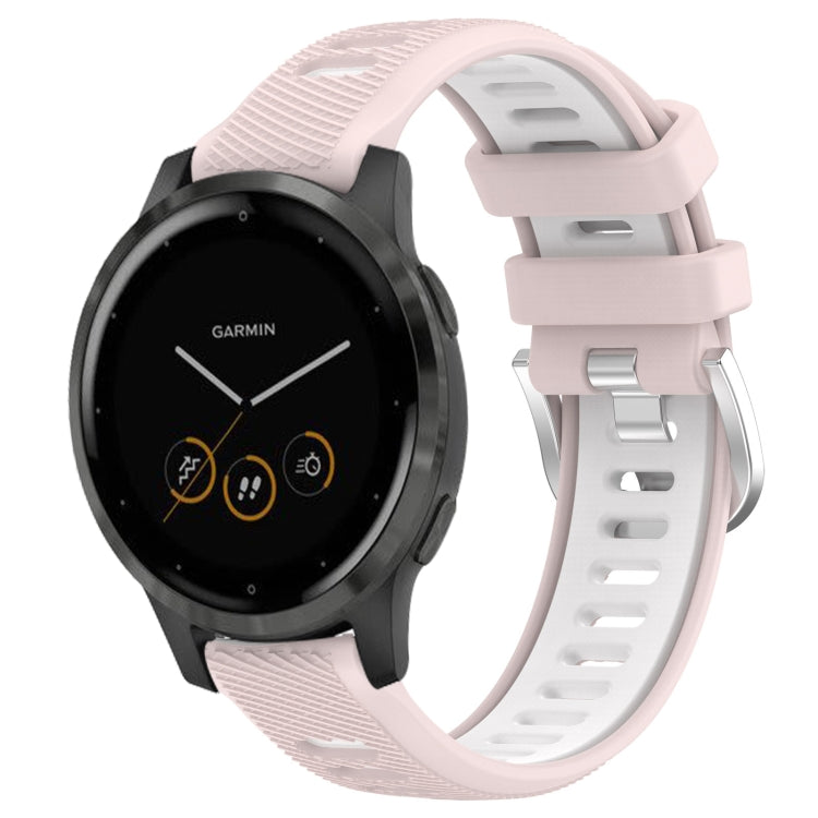 For Garmin Vivoactive 4S 18mm Sports Two-Color Steel Buckle Silicone Watch Band(Pink+White) - Smart Wear by PMC Jewellery | Online Shopping South Africa | PMC Jewellery