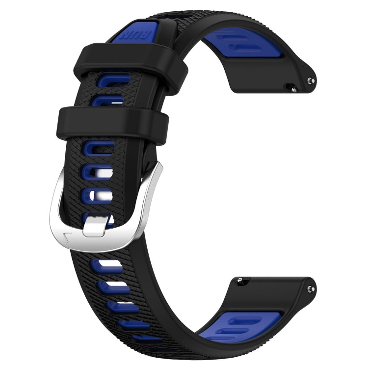 For Garmin Vivoactive 4S 18mm Sports Two-Color Steel Buckle Silicone Watch Band(Black+Blue) - Smart Wear by PMC Jewellery | Online Shopping South Africa | PMC Jewellery