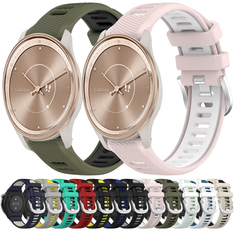 For Garmin VivoMove Style 20mm Sports Two-Color Steel Buckle Silicone Watch Band(Pink+White) - Watch Bands by PMC Jewellery | Online Shopping South Africa | PMC Jewellery