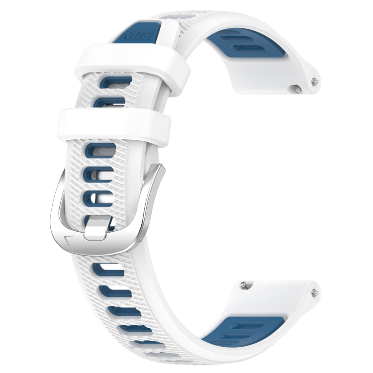 For Garmin VivoMove Luxe 20mm Sports Two-Color Steel Buckle Silicone Watch Band(White+Blue) - Smart Wear by PMC Jewellery | Online Shopping South Africa | PMC Jewellery