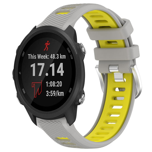 For Garmin Forerunner 245 20mm Sports Two-Color Steel Buckle Silicone Watch Band(Grey+Yellow) - Smart Wear by PMC Jewellery | Online Shopping South Africa | PMC Jewellery
