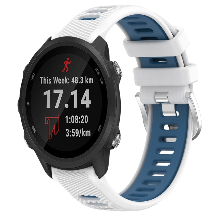 For Garmin Forerunner 245 Music 20mm Sports Two-Color Steel Buckle Silicone Watch Band(White+Blue) - Smart Wear by PMC Jewellery | Online Shopping South Africa | PMC Jewellery