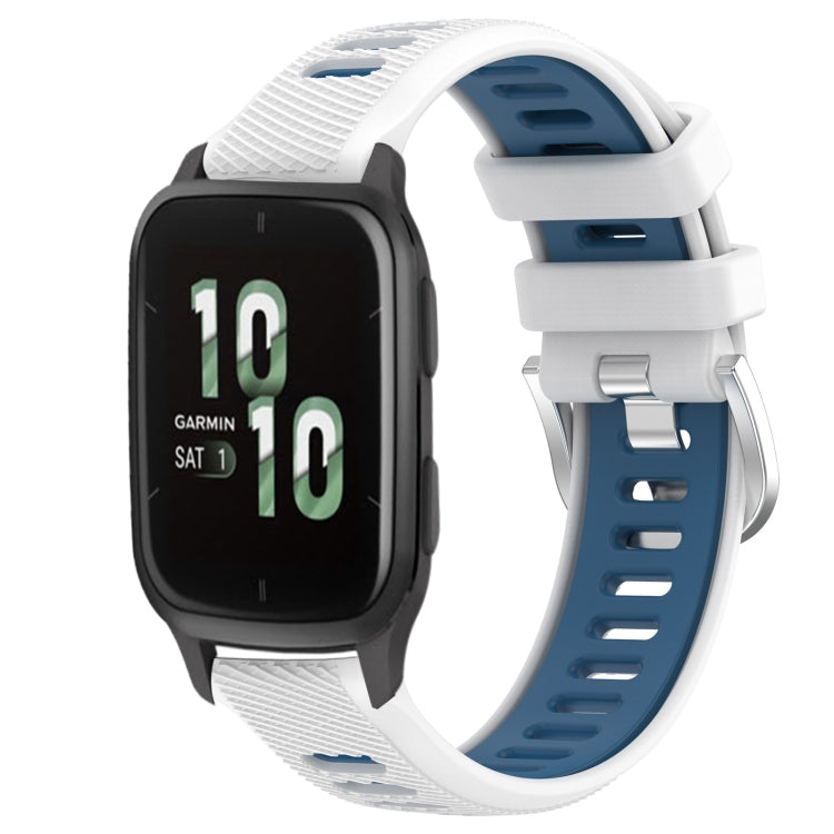 For Garmin Forerunner Sq2 20mm Sports Two-Color Steel Buckle Silicone Watch Band(White+Blue) - Smart Wear by PMC Jewellery | Online Shopping South Africa | PMC Jewellery