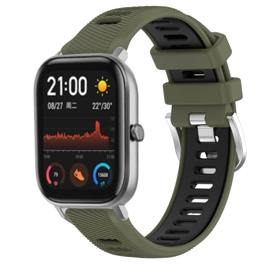 For Amazfit GTS 22mm Cross Texture Two Color Silicone Steel Buckle Watch Band(Army Green+Black) - Smart Wear by PMC Jewellery | Online Shopping South Africa | PMC Jewellery