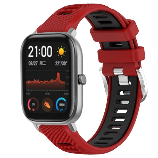 For Amazfit GTS 22mm Cross Texture Two Color Silicone Steel Buckle Watch Band(Red+Black) -  by PMC Jewellery | Online Shopping South Africa | PMC Jewellery