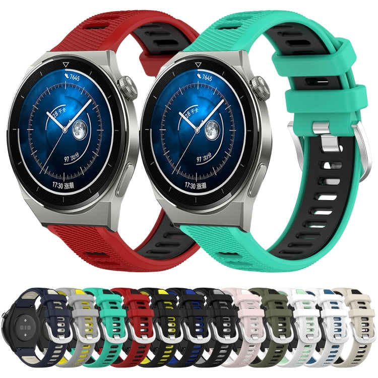 For Honor Watch ES 20mm Sports Two-Color Steel Buckle Silicone Watch Band(White+Teal) - Smart Wear by PMC Jewellery | Online Shopping South Africa | PMC Jewellery