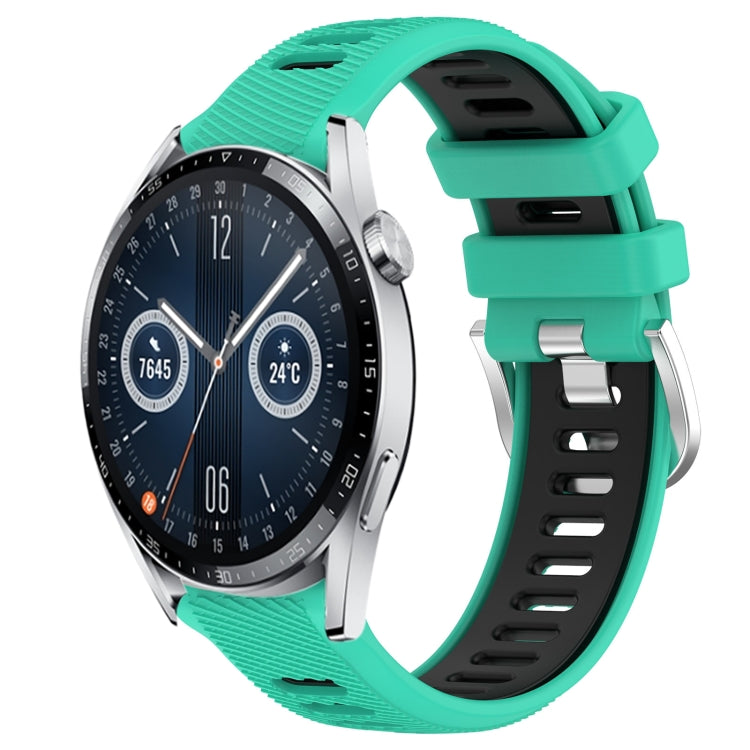 For Huawei Watch GT3 42mm 20mm Sports Two-Color Steel Buckle Silicone Watch Band(Lake Blue+Black) - Smart Wear by PMC Jewellery | Online Shopping South Africa | PMC Jewellery