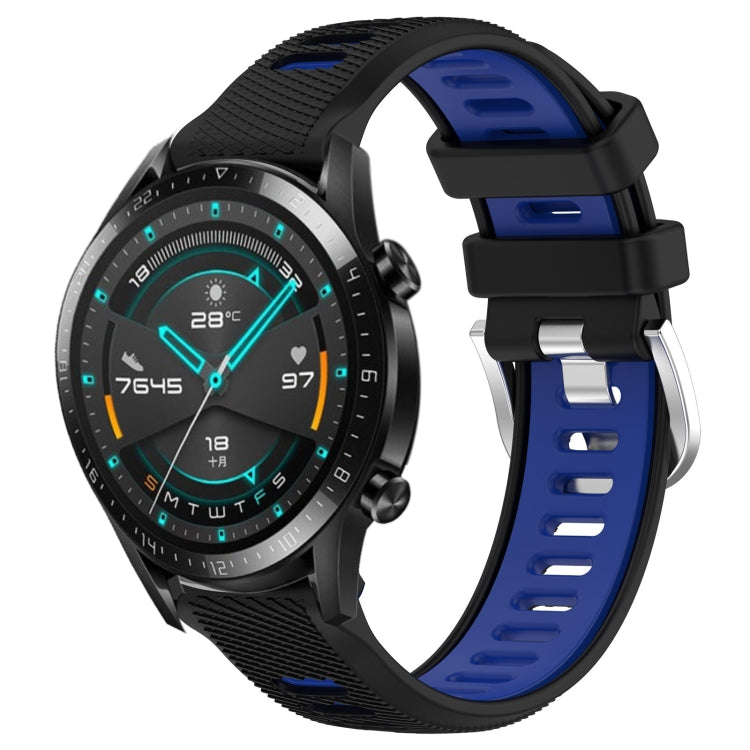 For Huawei Watch GT2 42mm 20mm Sports Two-Color Steel Buckle Silicone Watch Band(Black+Blue) - Smart Wear by PMC Jewellery | Online Shopping South Africa | PMC Jewellery