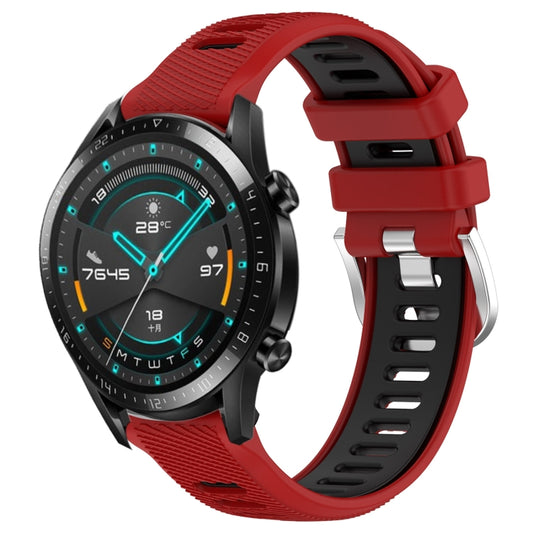 For Huawei Watch GT2 42mm 20mm Sports Two-Color Steel Buckle Silicone Watch Band(Red+Black) - Smart Wear by PMC Jewellery | Online Shopping South Africa | PMC Jewellery
