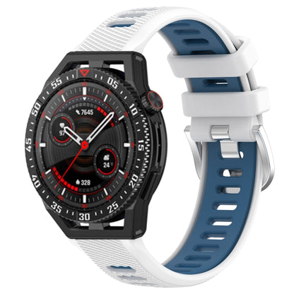 For Huawei Watch GT3 SE 22mm Sports Two-Color Steel Buckle Silicone Watch Band(White+Blue) - Smart Wear by PMC Jewellery | Online Shopping South Africa | PMC Jewellery