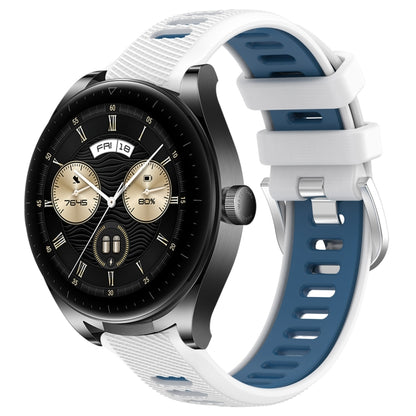 For Huawei Watch Buds 22mm Sports Two-Color Steel Buckle Silicone Watch Band(White+Blue) - Smart Wear by PMC Jewellery | Online Shopping South Africa | PMC Jewellery