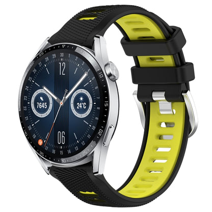 For Huawei Watch GT3 46mm 22mm Sports Two-Color Steel Buckle Silicone Watch Band(Black+Lime Green) - Smart Wear by PMC Jewellery | Online Shopping South Africa | PMC Jewellery