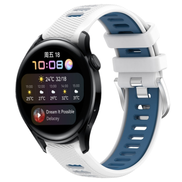 For Huawei Watch 3 22mm Sports Two-Color Steel Buckle Silicone Watch Band(White+Blue) - Smart Wear by PMC Jewellery | Online Shopping South Africa | PMC Jewellery