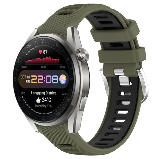 For Huawei Watch 3 Pro New 22mm Sports Two-Color Steel Buckle Silicone Watch Band(Army Green+Black) - Smart Wear by PMC Jewellery | Online Shopping South Africa | PMC Jewellery