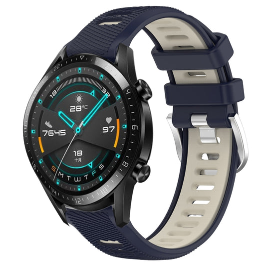 For Huawei GT2 46mm 22mm Sports Two-Color Steel Buckle Silicone Watch Band(Midnight Blue+Starlight) - Smart Wear by PMC Jewellery | Online Shopping South Africa | PMC Jewellery