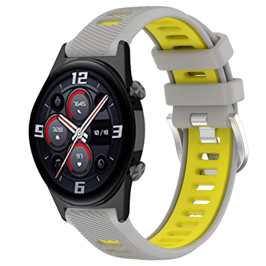 For Honor Watch GS 3i 22mm Sports Two-Color Steel Buckle Silicone Watch Band(Grey+Yellow) - Smart Wear by PMC Jewellery | Online Shopping South Africa | PMC Jewellery