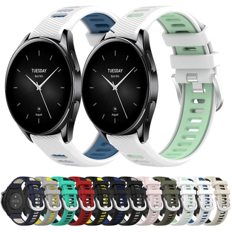 For Xiaomi MI Watch S1 22mm Sports Two-Color Steel Buckle Silicone Watch Band(Lake Blue+Black) - Smart Wear by PMC Jewellery | Online Shopping South Africa | PMC Jewellery