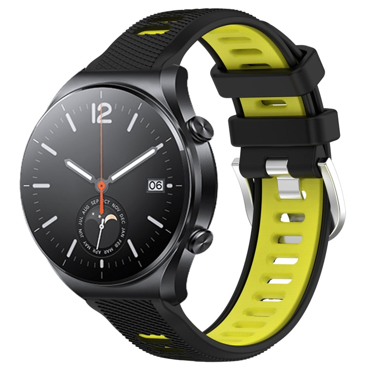 For Xiaomi MI Watch S1 22mm Sports Two-Color Steel Buckle Silicone Watch Band(Black+Lime Green) - Smart Wear by PMC Jewellery | Online Shopping South Africa | PMC Jewellery