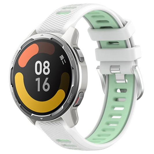 For Xiaomi Watch S1 Active 22mm Sports Two-Color Steel Buckle Silicone Watch Band(White+Teal) - Smart Wear by PMC Jewellery | Online Shopping South Africa | PMC Jewellery
