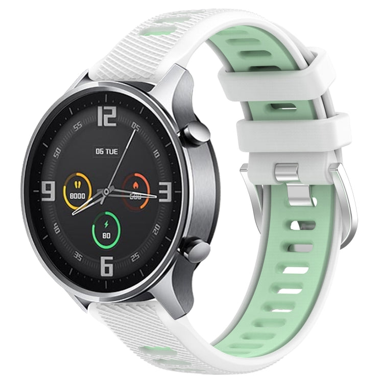For Xiaomi MI Watch Sport 22mm Sports Two-Color Steel Buckle Silicone Watch Band(White+Teal) - Smart Wear by PMC Jewellery | Online Shopping South Africa | PMC Jewellery
