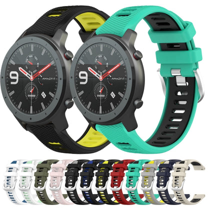 For Amazfit GTR 47mm 22mm Cross Texture Two Color Silicone Steel Buckle Watch Band(Lake Blue+Black) - Smart Wear by PMC Jewellery | Online Shopping South Africa | PMC Jewellery