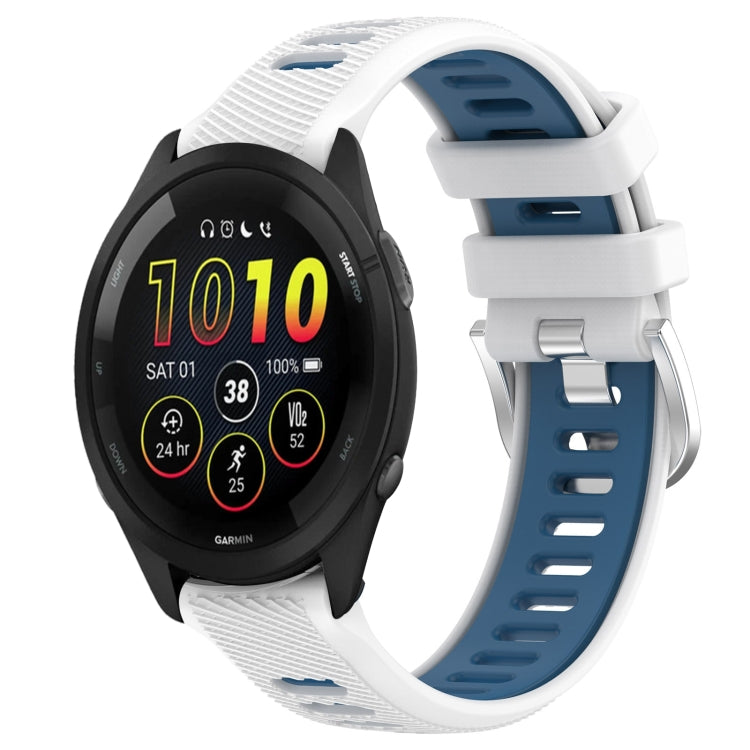 For Garmin Forerunner 265 22mm Sports Two-Color Steel Buckle Silicone Watch Band(White+Blue) - Smart Wear by PMC Jewellery | Online Shopping South Africa | PMC Jewellery